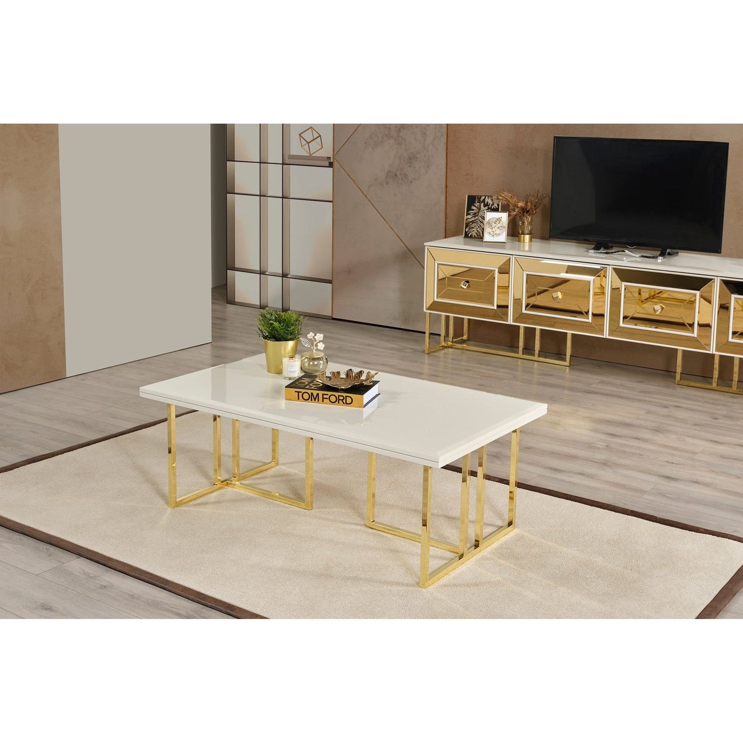 Gold Tv-Bänk+Soffbord