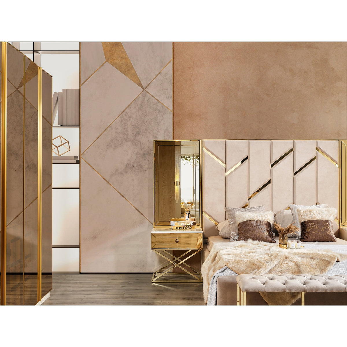 Gold Sängbord med Överdelen - LINE Furniture Group
