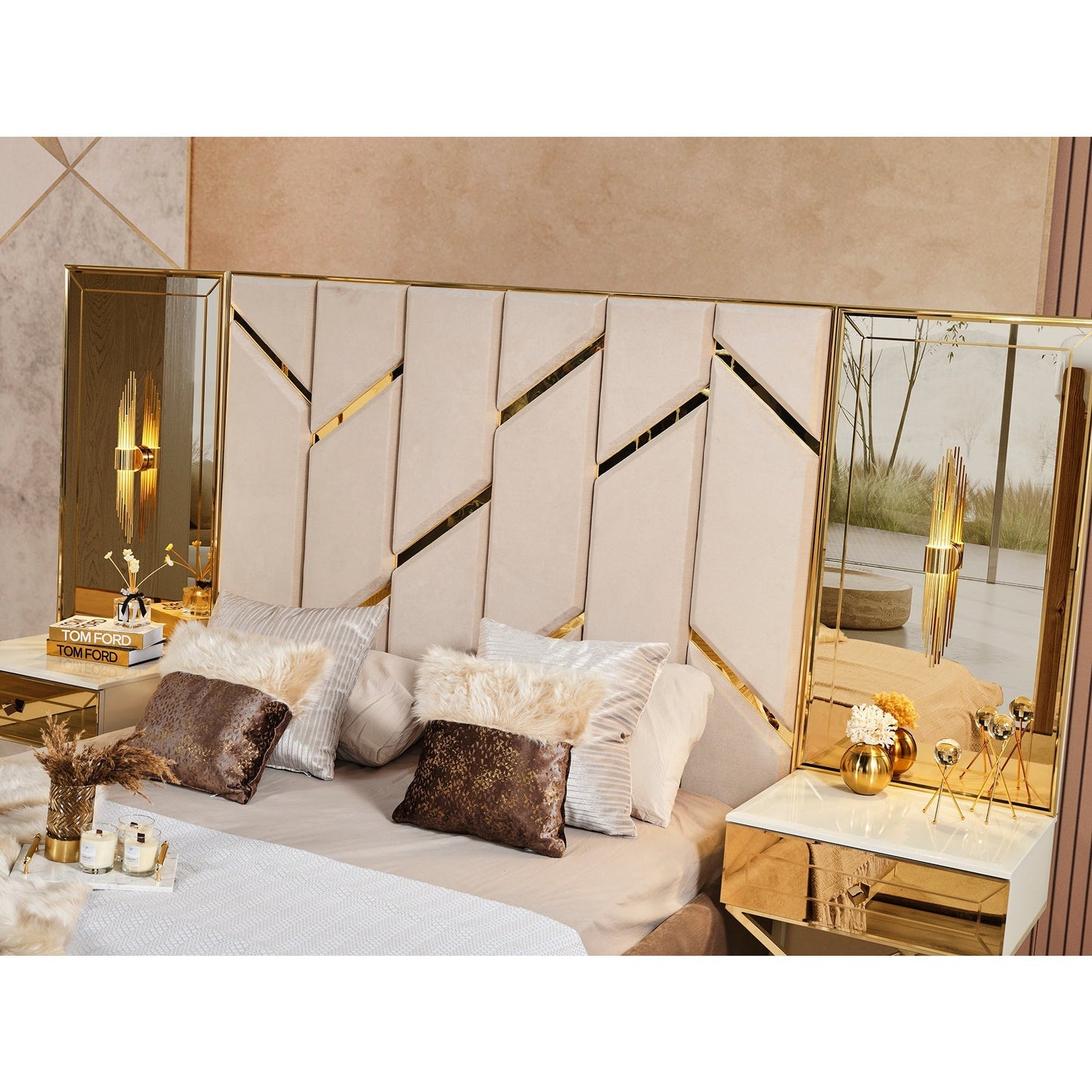 Gold Sängbord med Överdelen - LINE Furniture Group