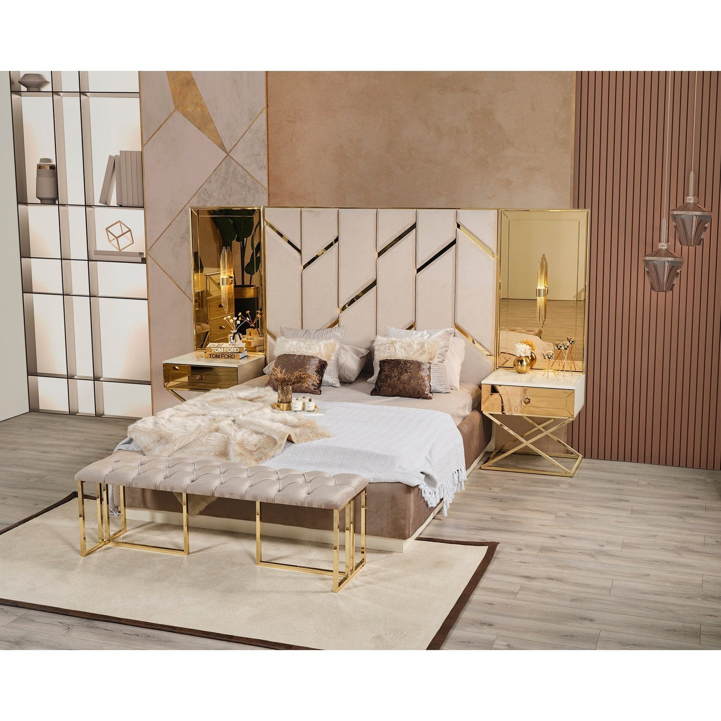 Gold Sängbord med Överdelen - LINE Furniture Group