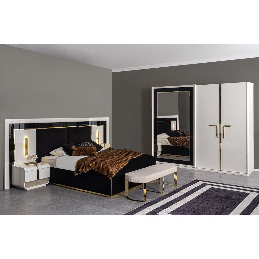 Aston Sovrumsset(160 Cm Säng - 2 St Sängbord - Sminkbord -Spegel)