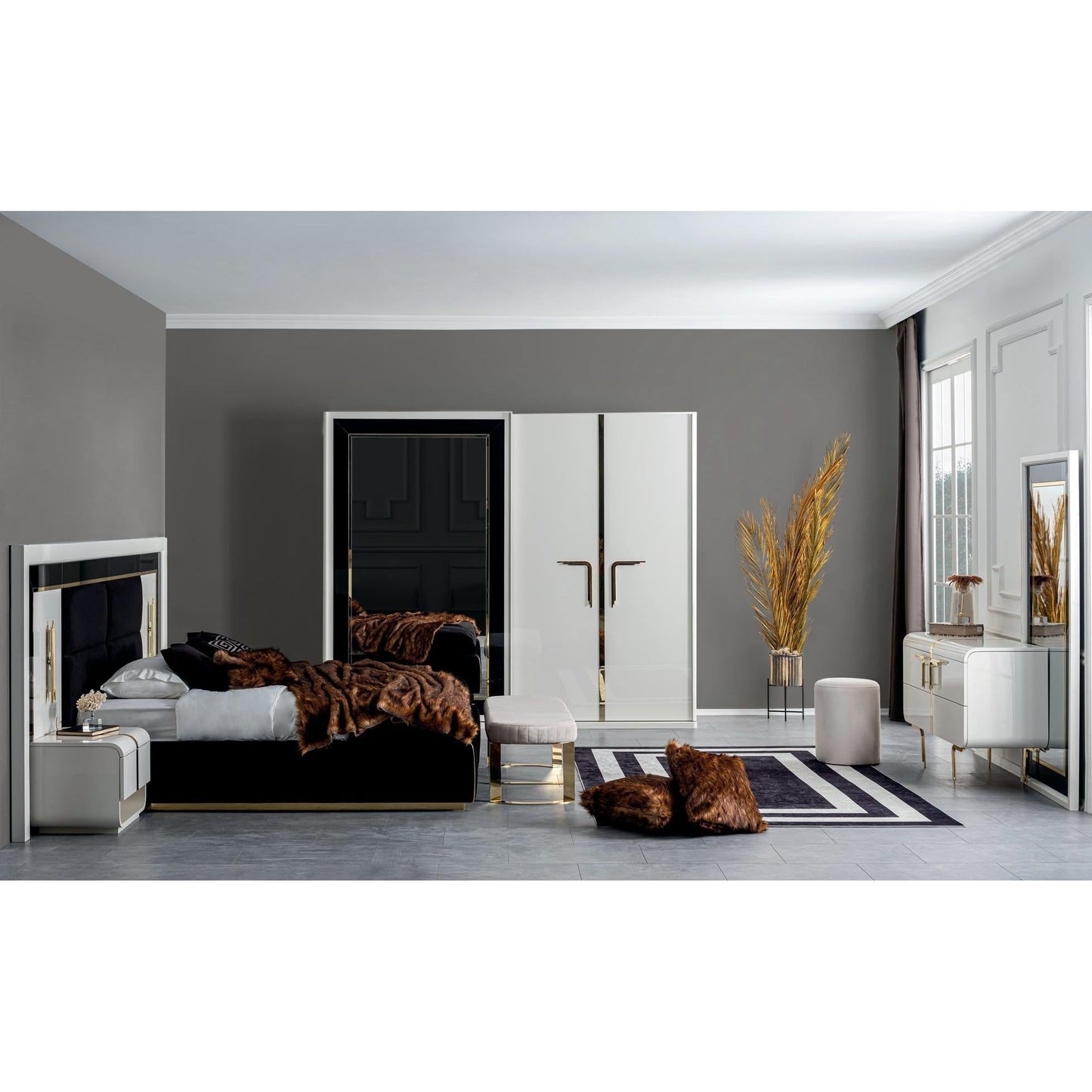 Aston Sovrumsset(160 Cm Säng - 2 St Sängbord - Sminkbord -Spegel)